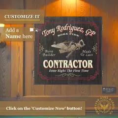Custom contractor dartboard cabinet mounted on wood wall with personalized name design and construction tools graphic