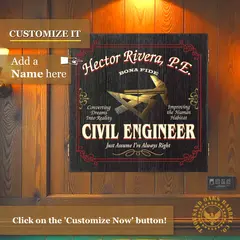 Personalized Civil Engineer dartboard cabinet wall mounted with custom name and credentials option displayed
