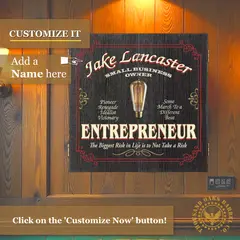 Personalized Entrepreneur dartboard cabinet wall mounted with custom name option displayed on wood panel wall