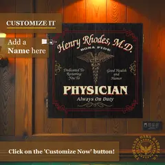Personalized doctor dartboard cabinet showing custom name option for physician gift