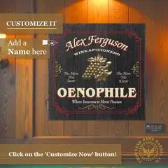 Personalized wine lover dartboard cabinet wall mounted with custom name option displayed on wood panel background