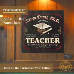 Custom teacher dartboard cabinet mounted on wall with personalized name option and vintage academic design