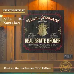 Custom real estate broker dartboard cabinet hanging on wall with personalized realtor name design