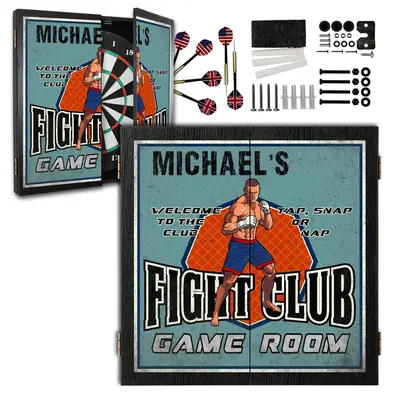 Custom Fight Club dartboard cabinet set with darts and mounting hardware included