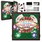 Personalized casino dartboard cabinet with Las Vegas–style design, custom family name, playing cards, poker chips, and complete dartboard set