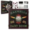 Personalized dartboard cabinet mounted on a wood-paneled wall featuring “Maxwell’s Dart Room” design with flames, dartboard graphic, and bar-style décor accents.
