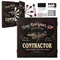 Personalized contractor dartboard cabinet set with darts, mounting hardware, and custom name construction themed design